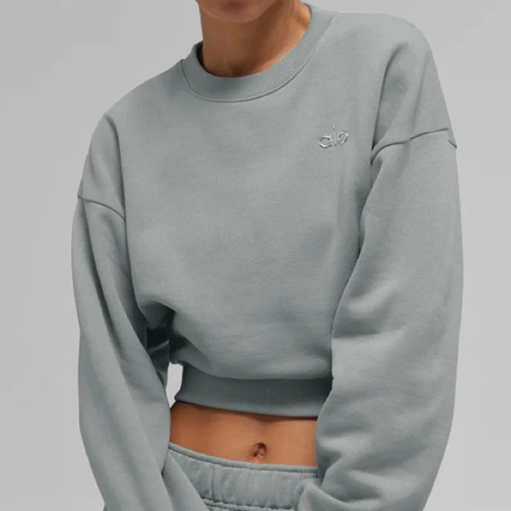 Alo Yoga Cropped Accolade Crewneck Lunar Grey S - Picture 1 of 7